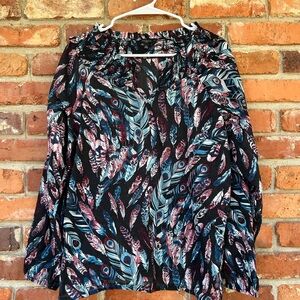 Talbots Black Feather Print Blouse LP